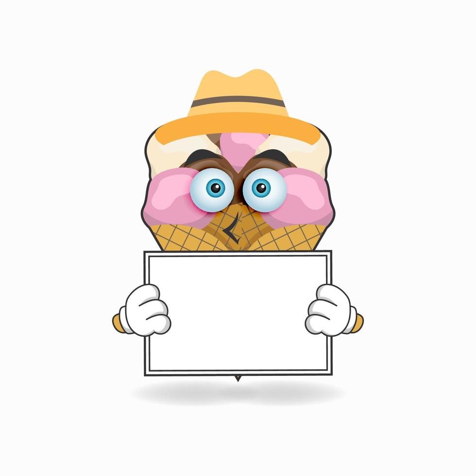 Ice Cream mascot character holding a white blackboard. vector illustration