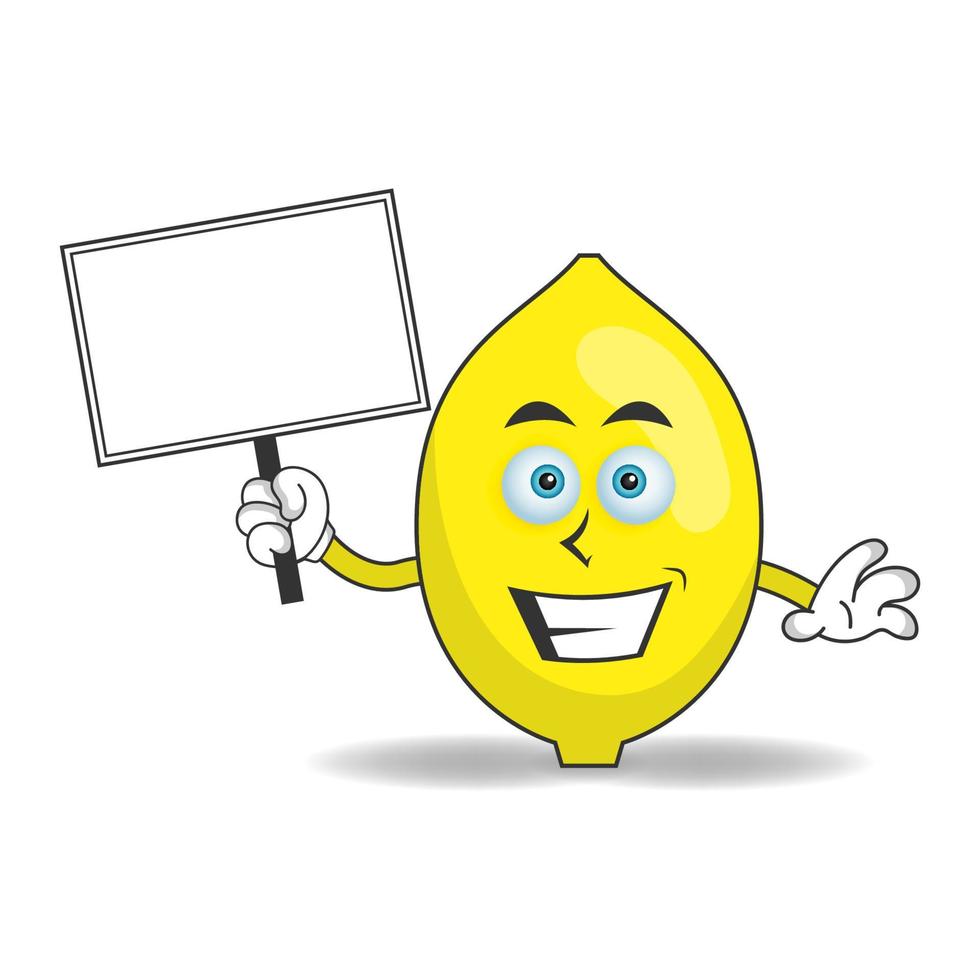 Lemon mascot character holding a white blackboard. vector illustration