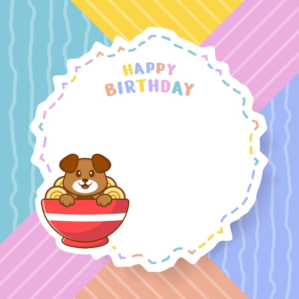 Tarjeta de felicitación de feliz cumpleaños con personaje de dibujos animados de perro lindo. ilustración vectorial vector