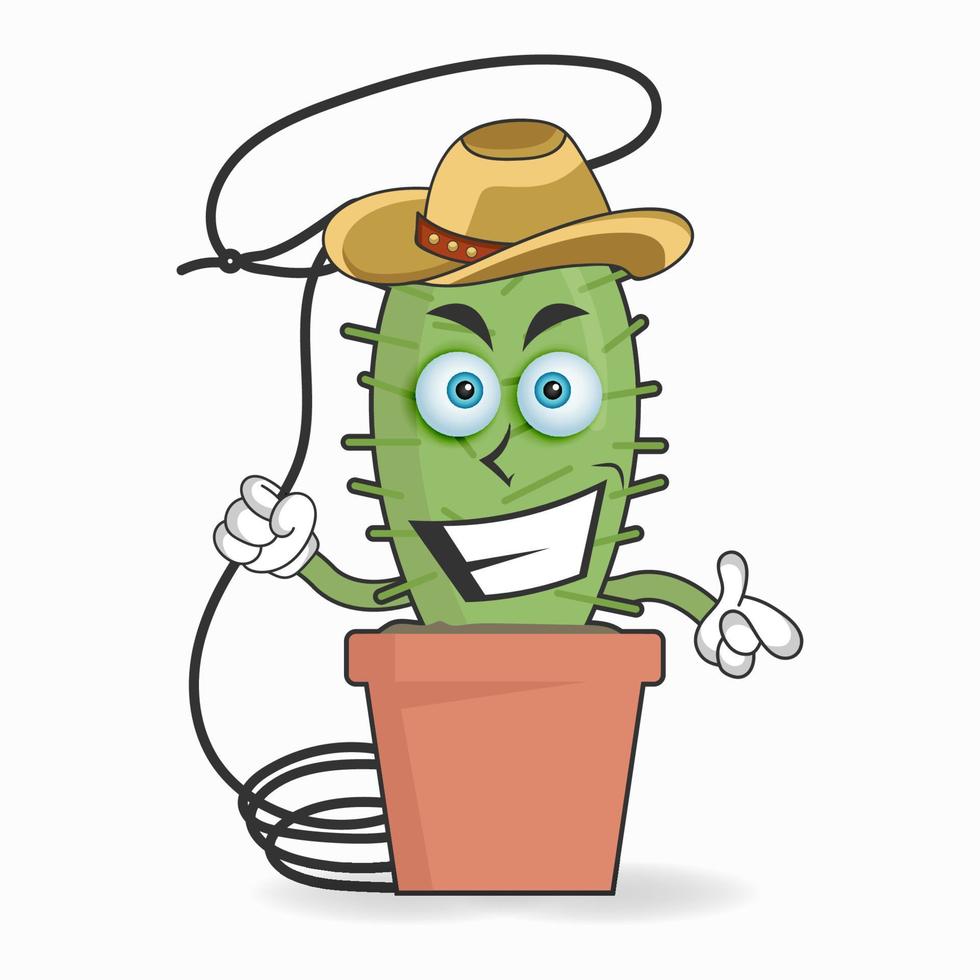 The Cactus mascot character becomes a cowboy. vector illustration