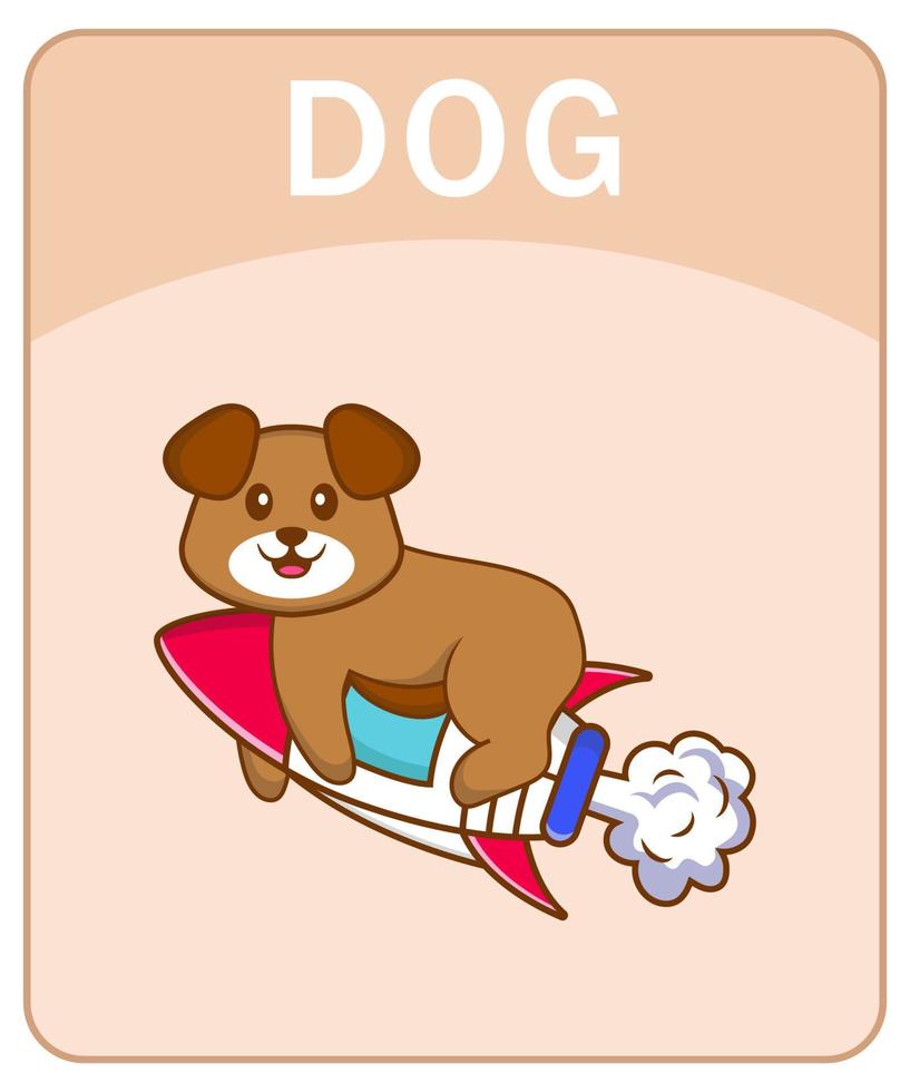 Alphabet flashcard with Cute dog cartoon character. vector