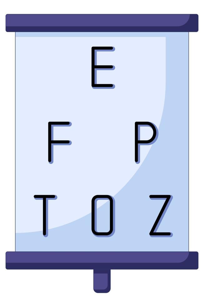 icono de vista de prueba de oftalmólogo apuntando a símbolos de gráfico optométrico, icono en un estilo plano. chequeo de la vista, salud ocular, oftalmología. vector