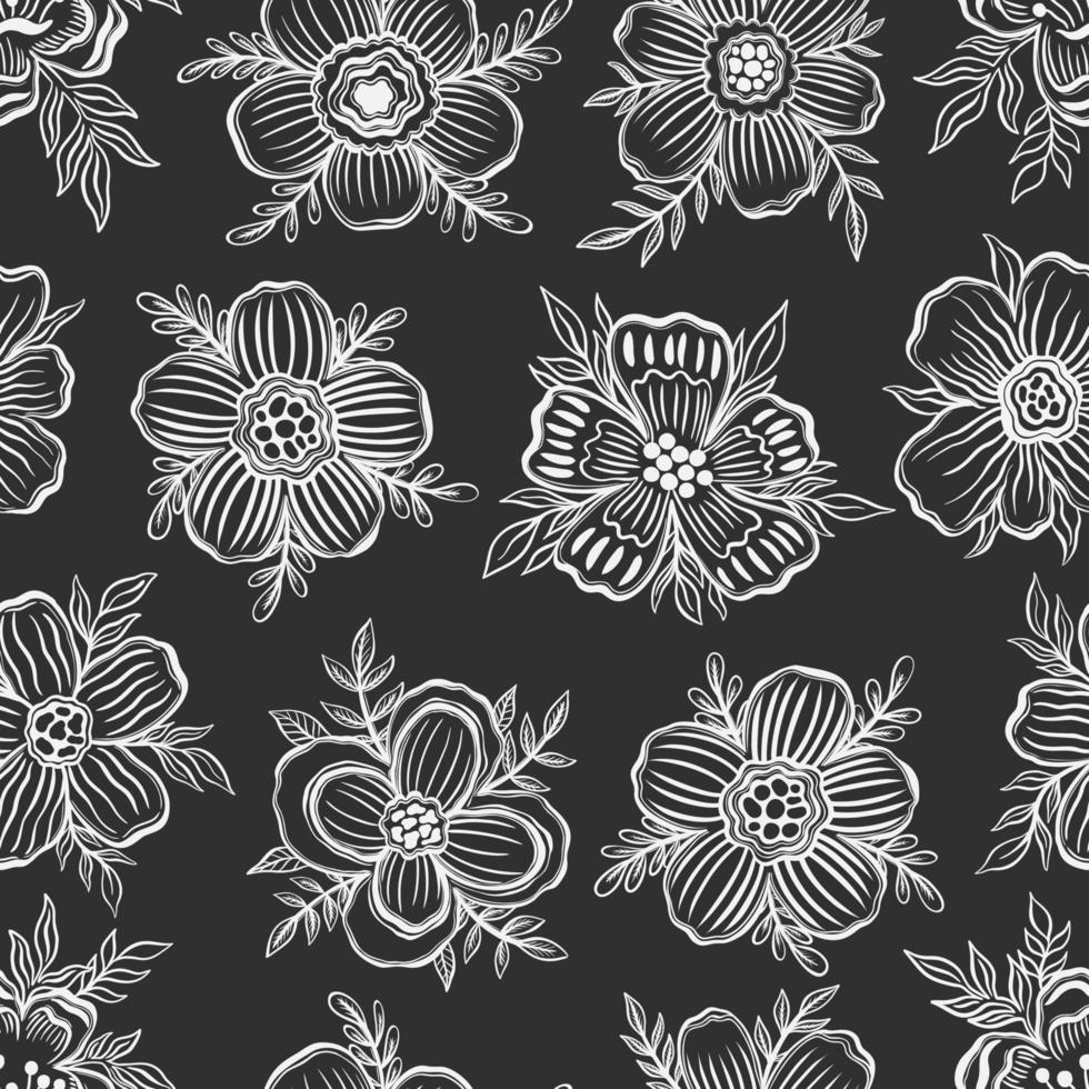 Seamless pattern floral outline hand draw.Botanical plant flower design. vector