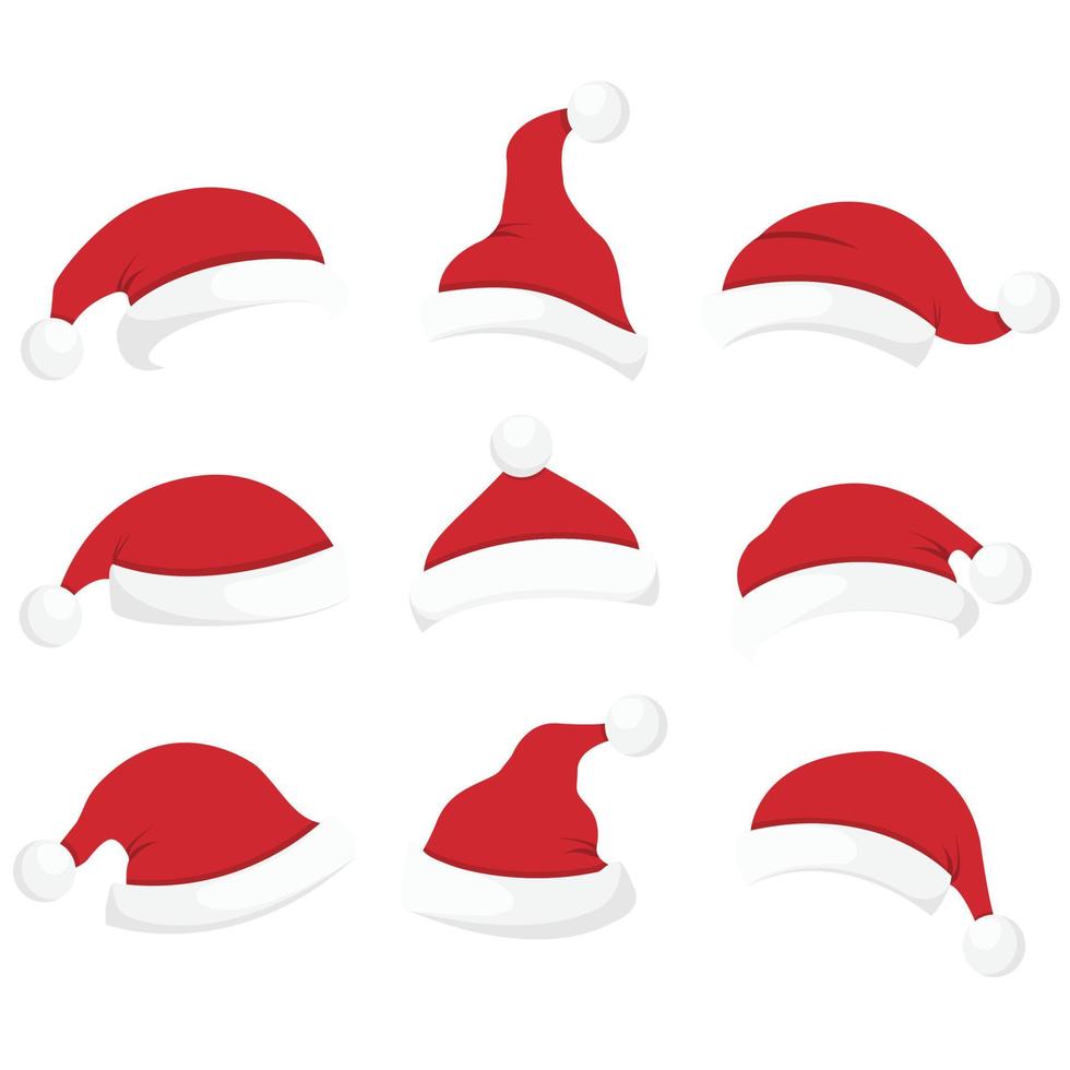 conjunto de sombreros de santa claus vector