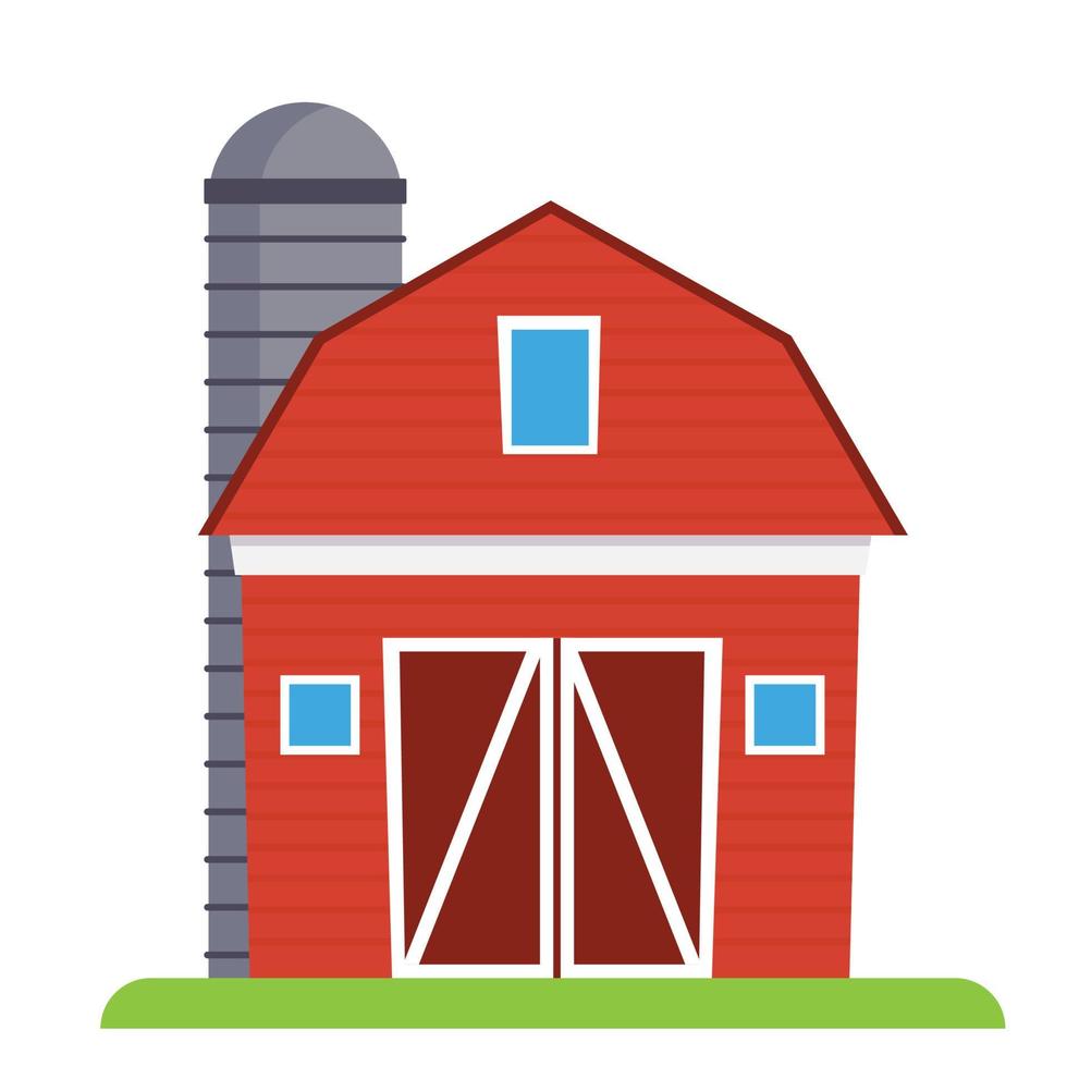 red farm barn with silo vector