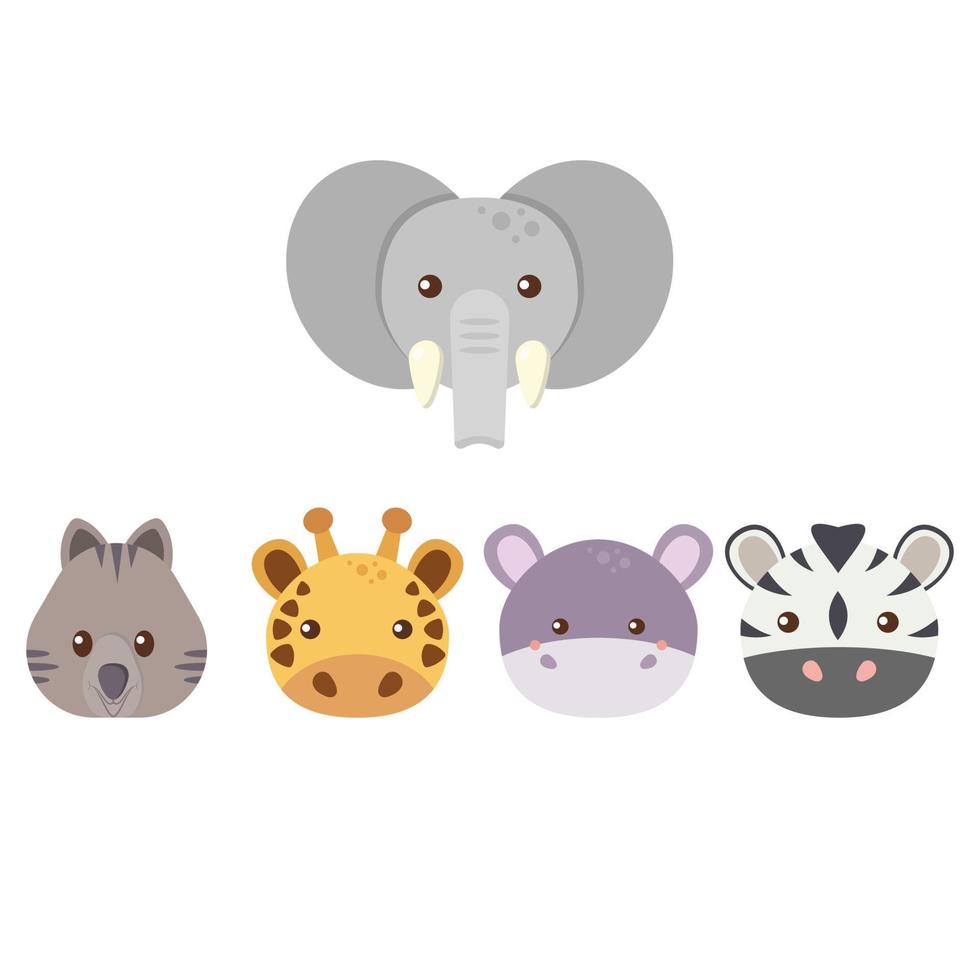 Set of cute cartoon animals in flat style vector