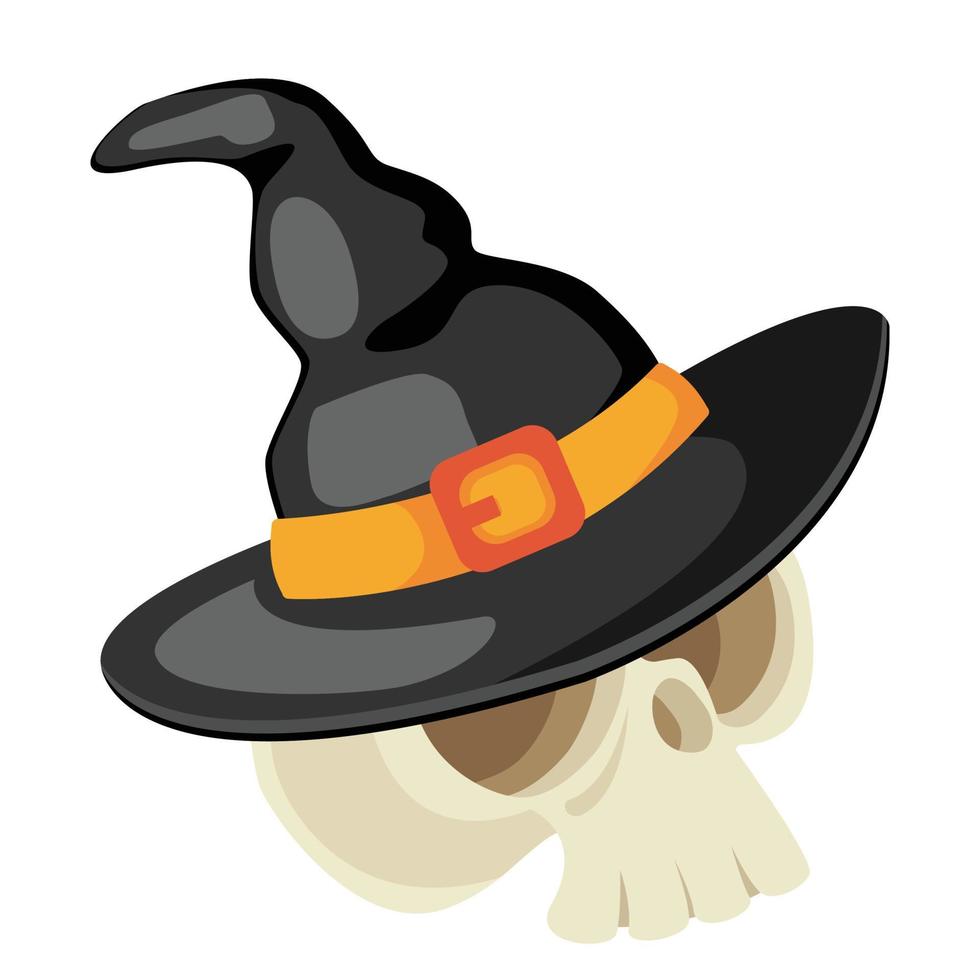 cráneo de halloween en la ilustración del sombrero de bruja vector