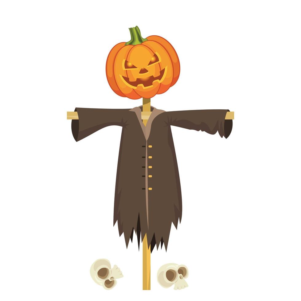 Halloween scarecrow with pumpkin head vector