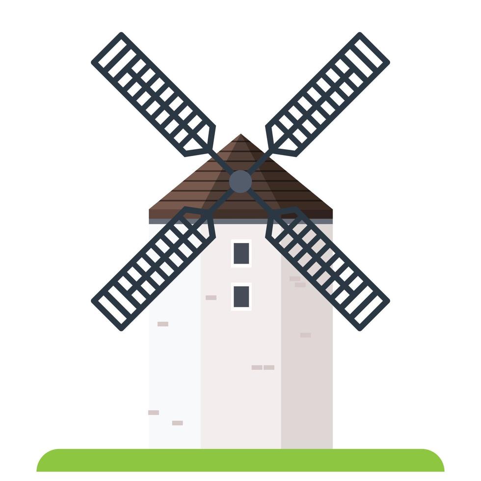 Cartoon old style countryside windmill vector