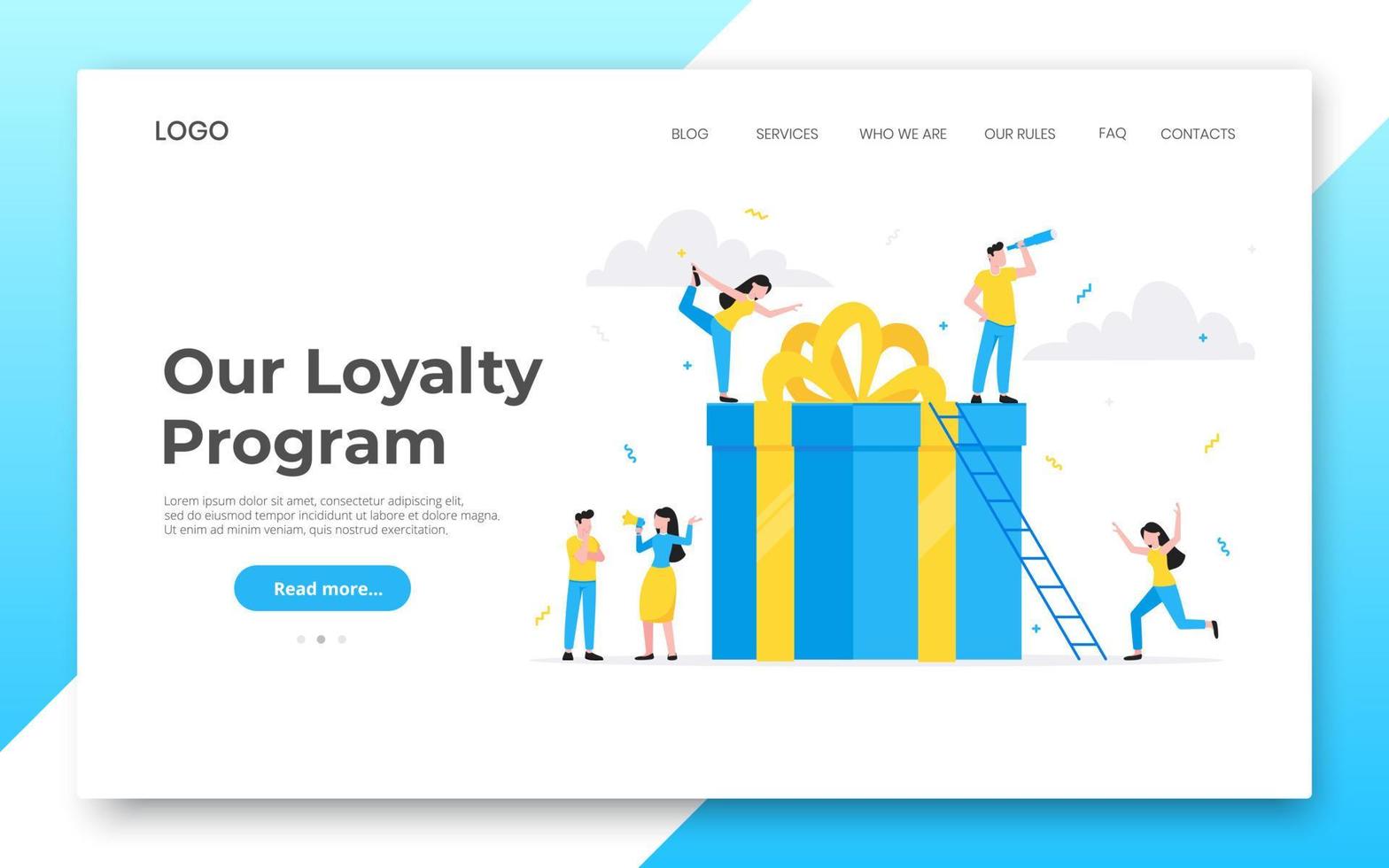 Online reward flat style design vector illustration landing page concept.