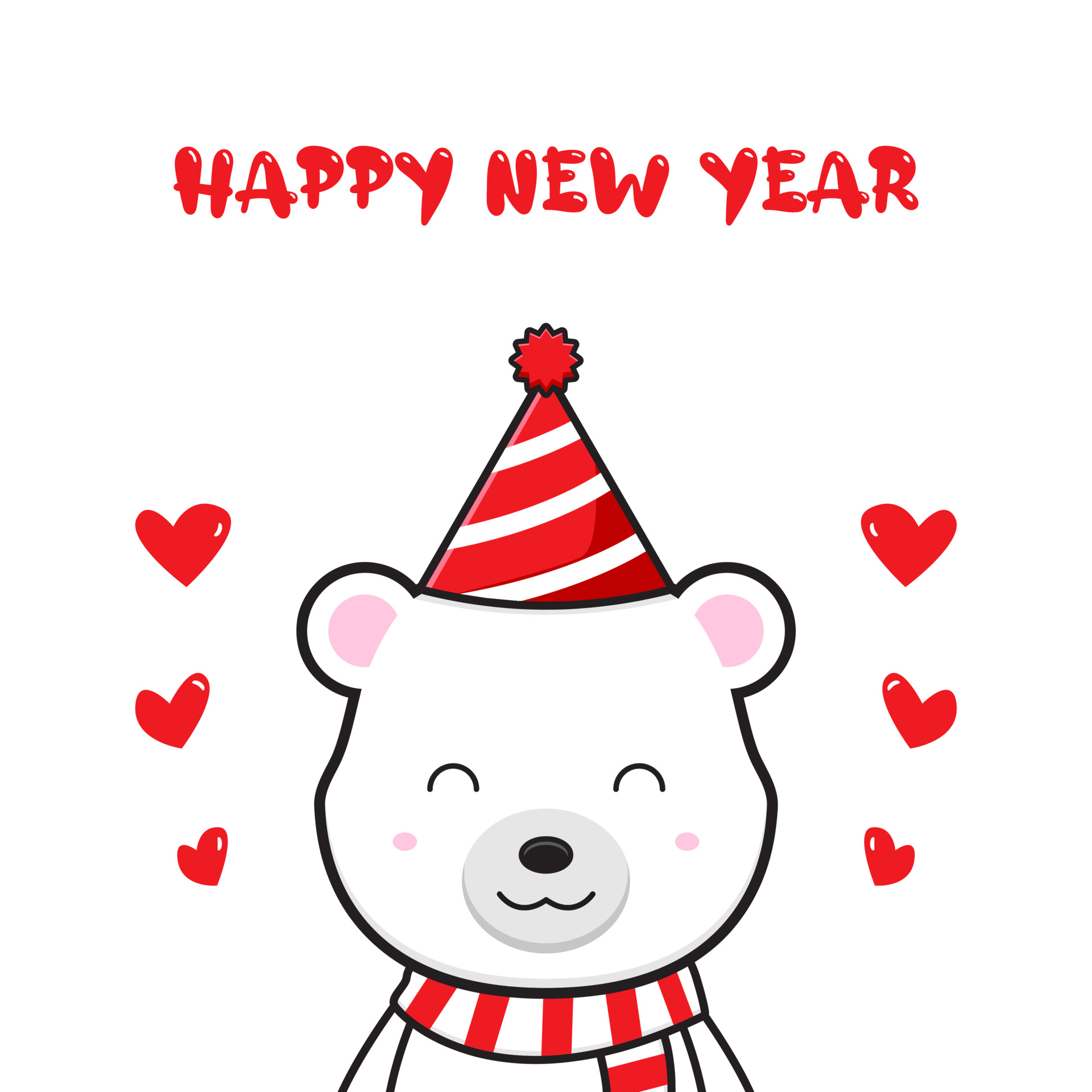 Cute bear greeting happy new year cartoon doodle card background  illustration 3788834 Vector Art at Vecteezy