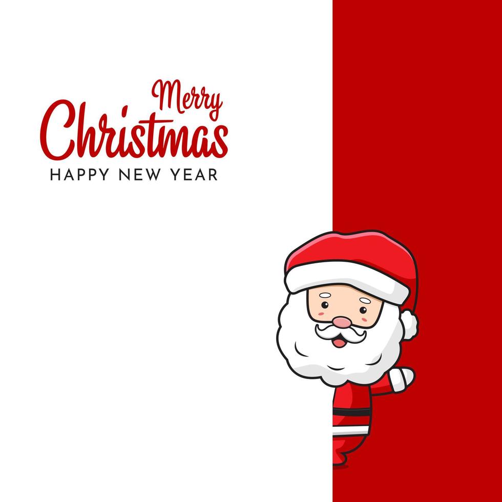 Cute santa claus greeting merry christmas and happy new year cartoon doodle card background illustration vector