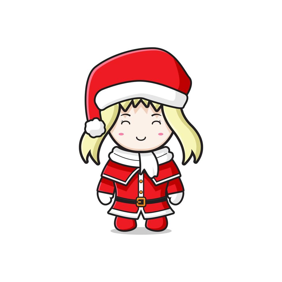 Cute girl with santa costume character cartoon doodle card icon illustration vector