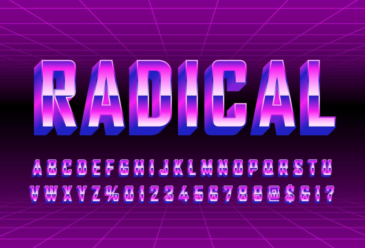 80s retro futurism font, Blue metallic and shiny effect vector