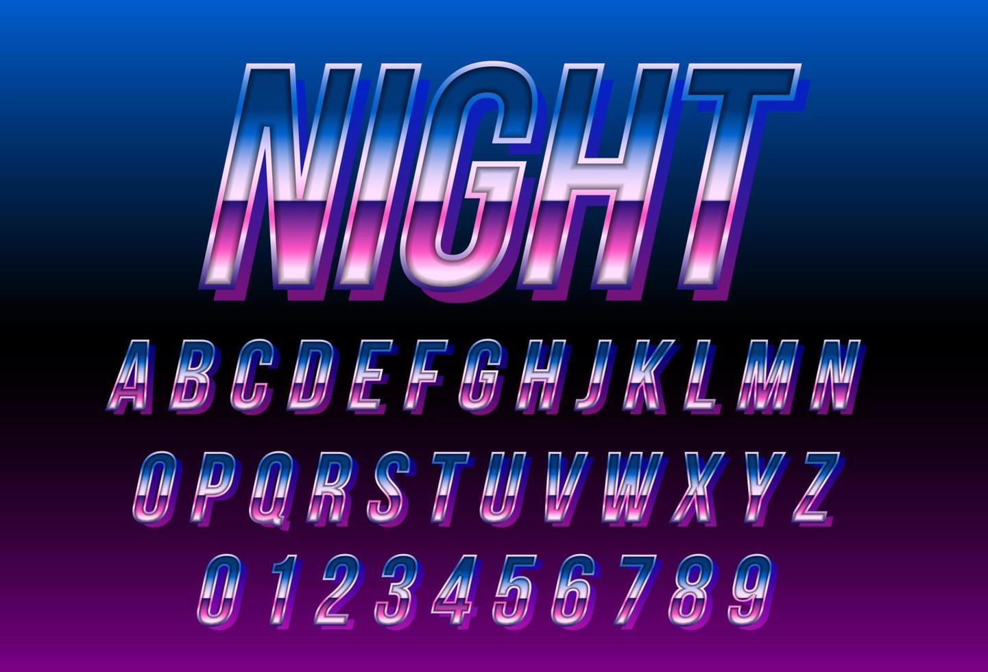 80s retro futurism font, Blue metallic and shiny effect vector