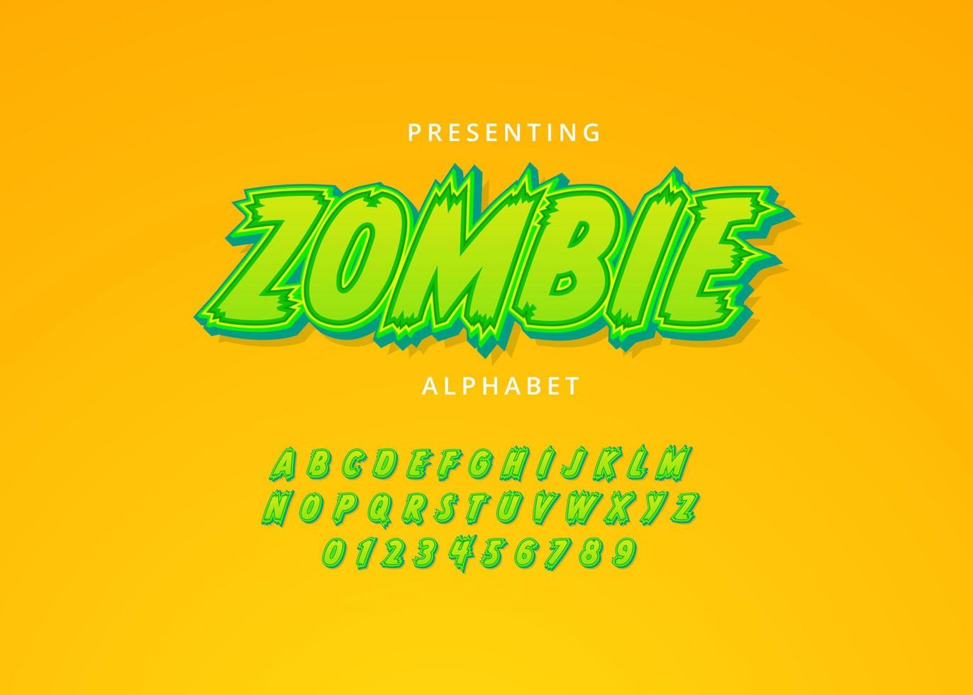 Playful zombie cartoon style custom font design, set of letters and numbers vector