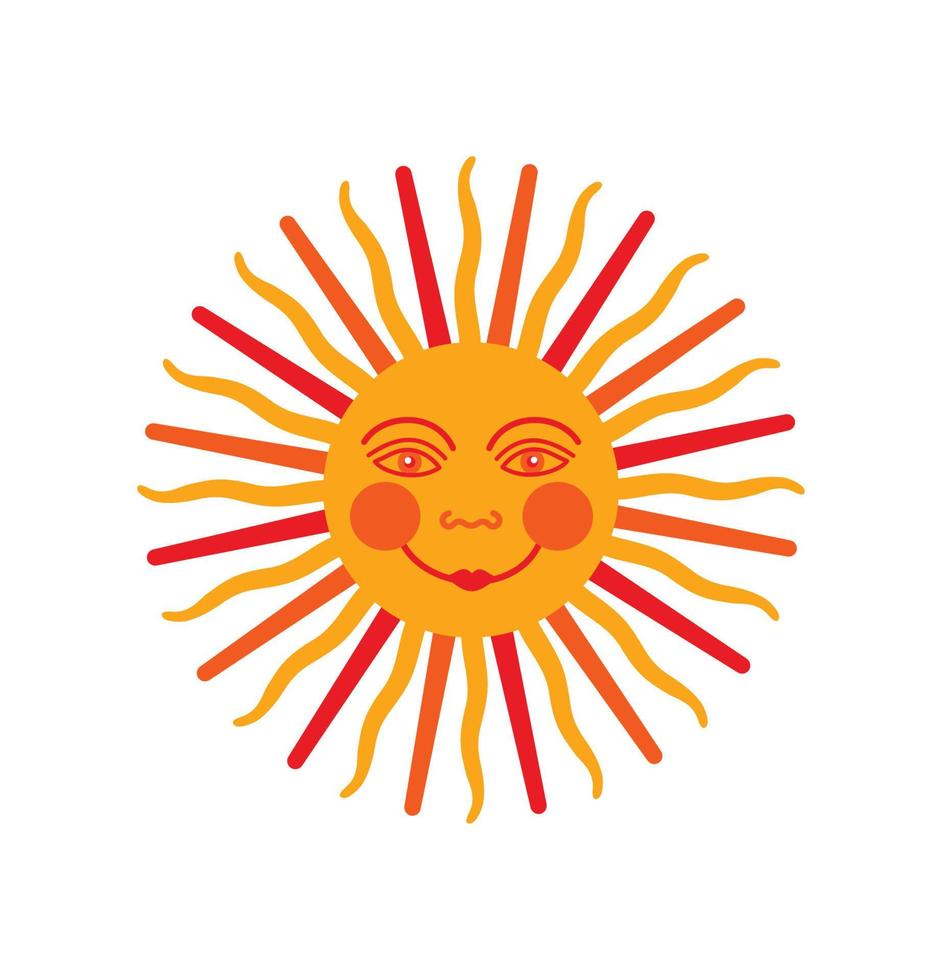 Vintage ornamental illustration. Vector slavic sun ethnic solar symbol. Folk ollustration icon. Medieval sun with face for print. Astrological illustration.