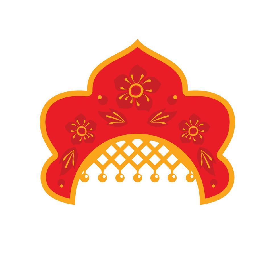 Russian Kokoshnik in style Khokhloma. Vector illustration icon.