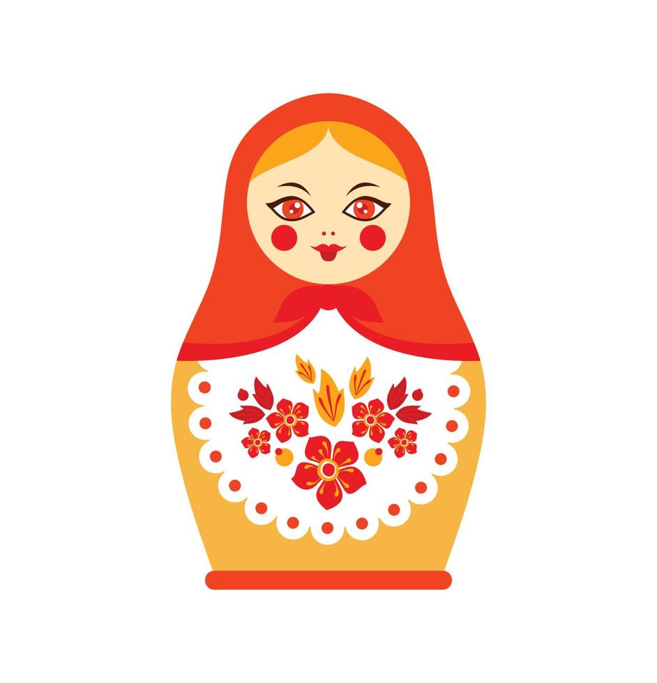 babushka-matryoshka, muñeca de anidación de madera tradicional rusa  decorada con flores pintadas artes y artesanías populares ilustración  vectorial en estilo de dibujos animados sobre fondo blanco bonito recuerdo  retro de rusia 3788884