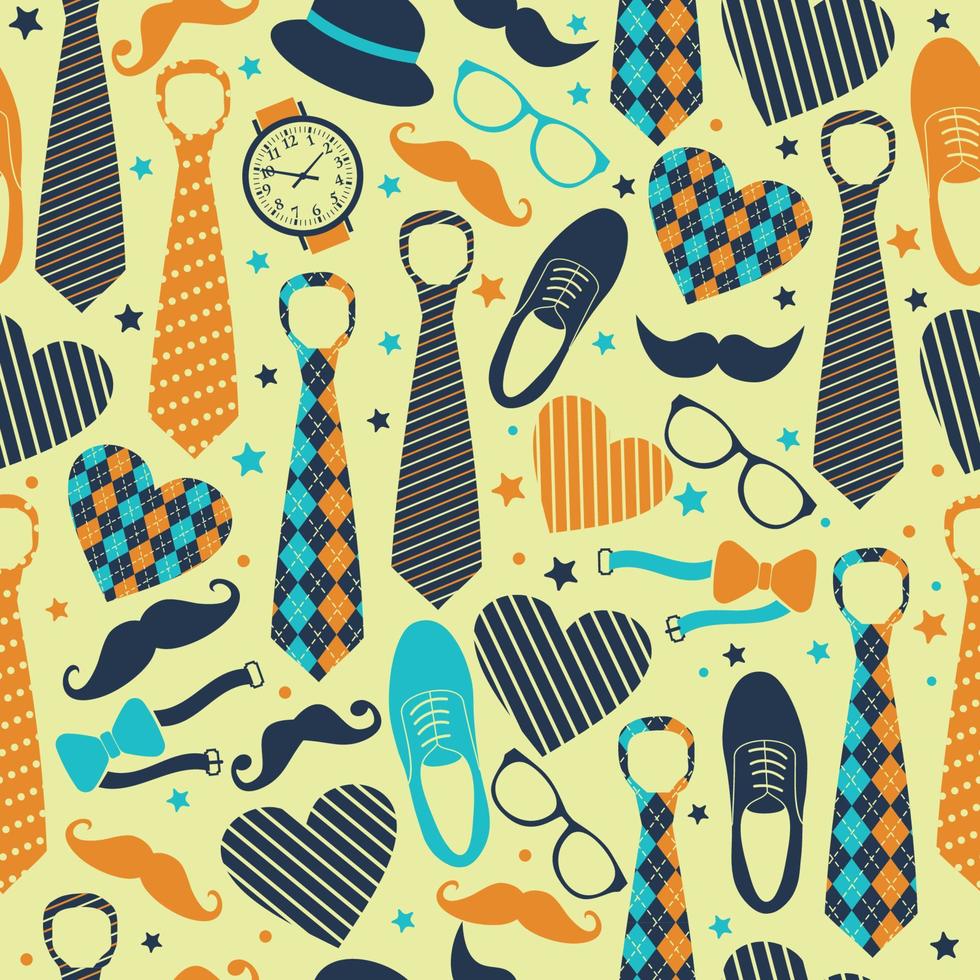 Seamless pattern of Fathers day. Flat set icons on yellow background. vector