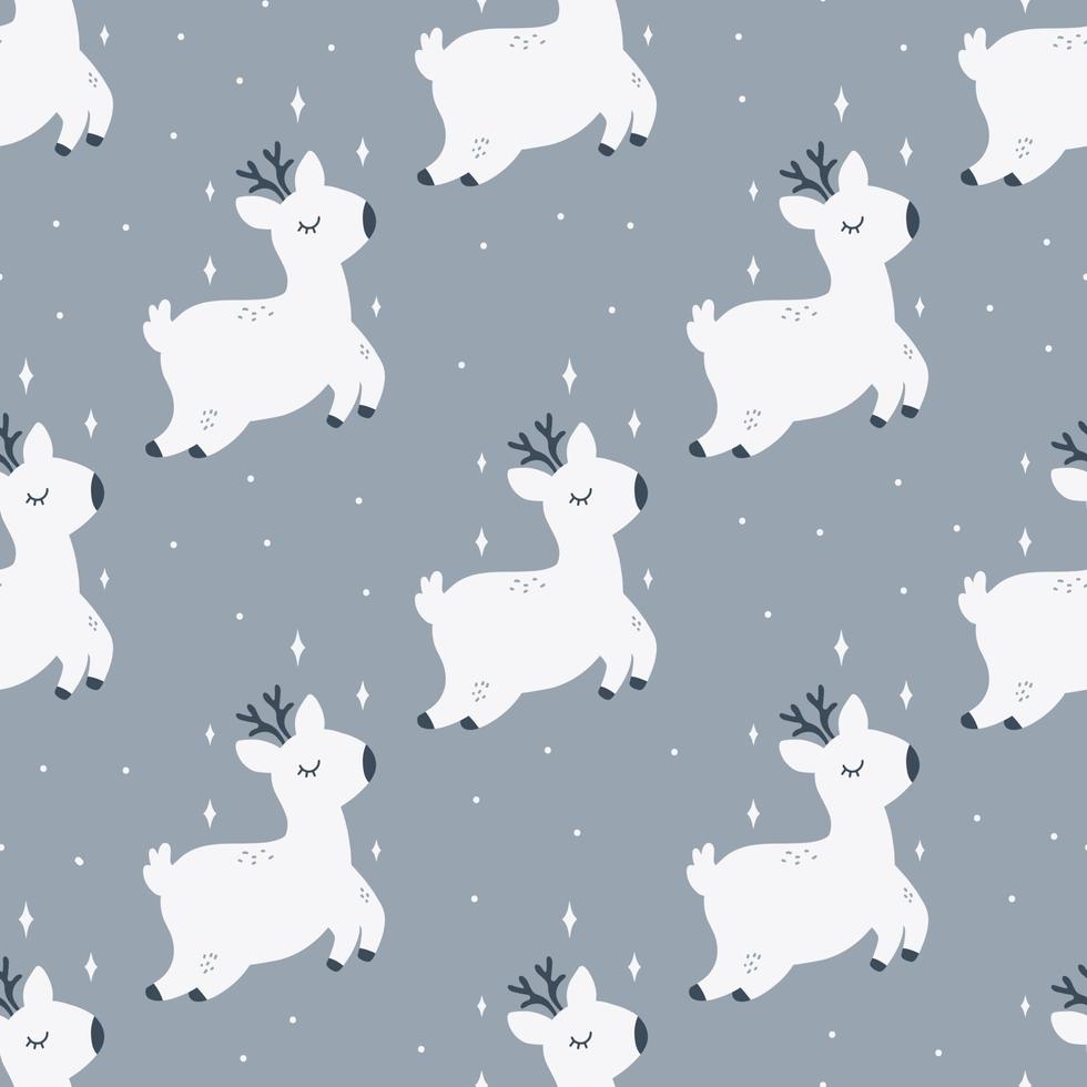 Christmas and New Year symbols tree and deer scandinavian hand drawn seamless pattern. Vector cute print. Digital paper. Design element