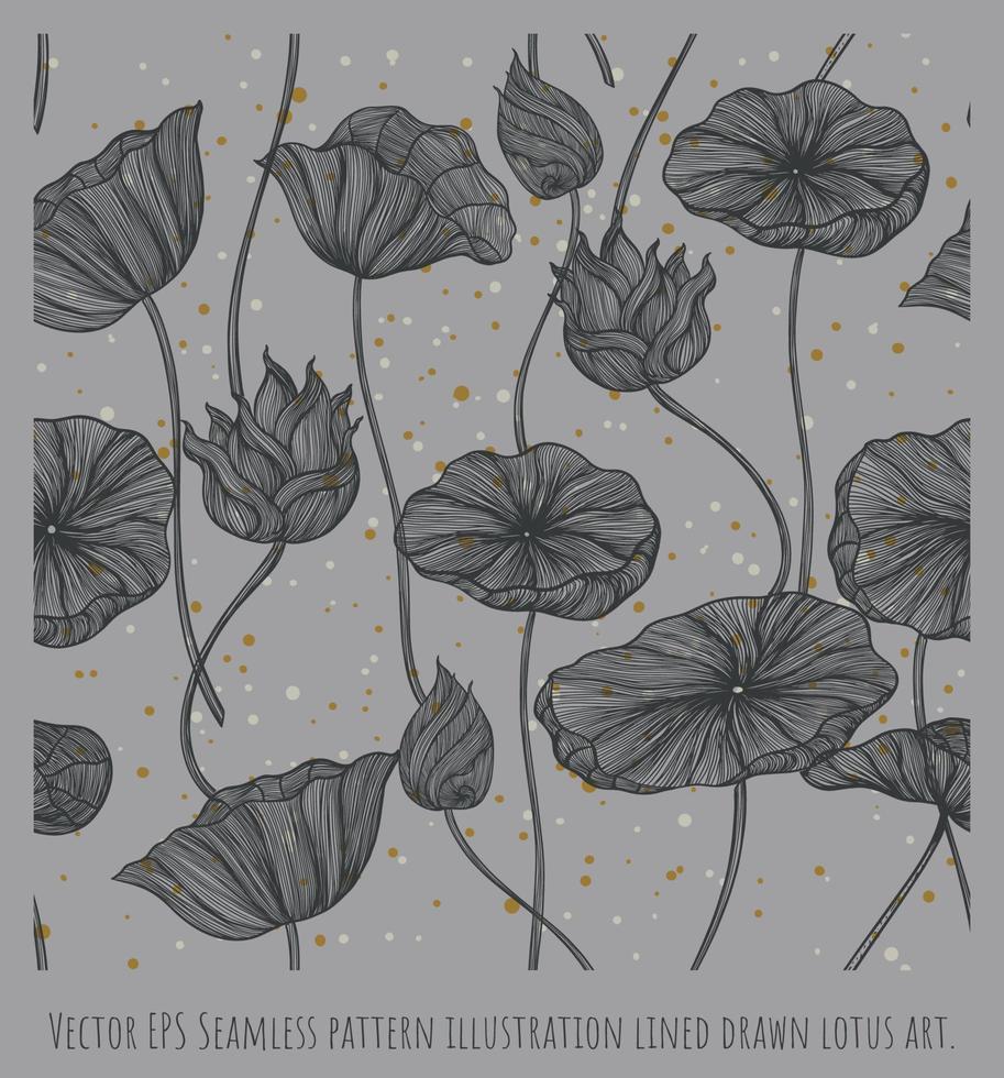 Vector EPS Seamless pattern illustration lined drawn lotus art