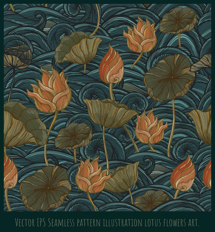 Vector EPS Seamless pattern illustration lotus flowers art