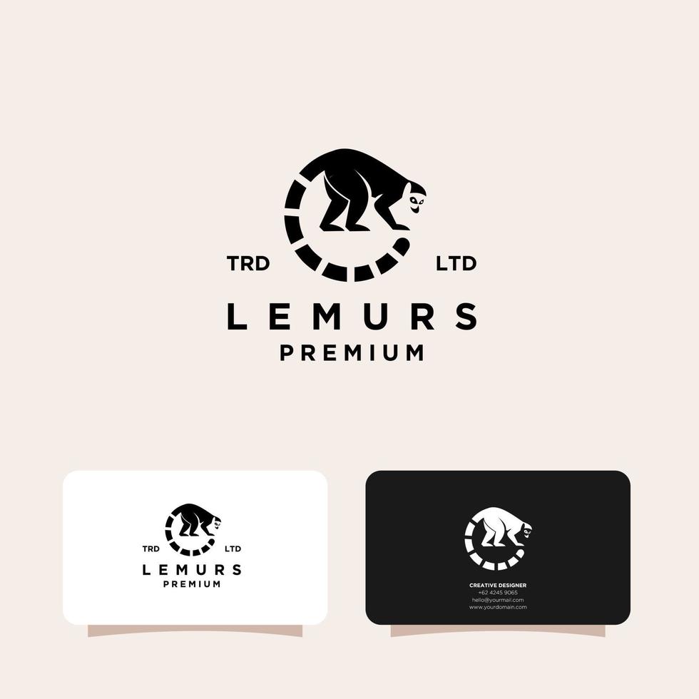 Premium black lemurs ring tail vector logo with business card