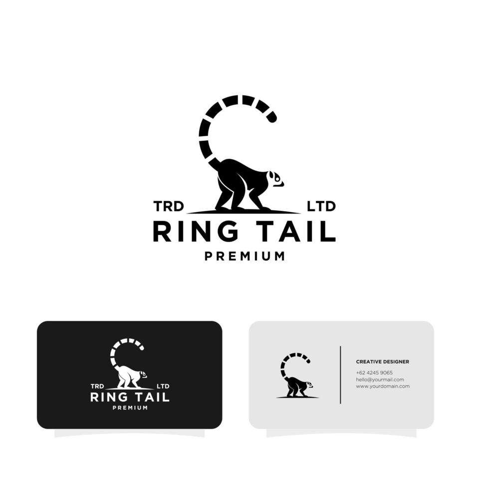 Premium black lemurs ring tail vector logo with business card