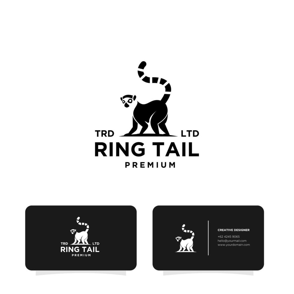 Premium black lemurs ring tail vector logo with business card