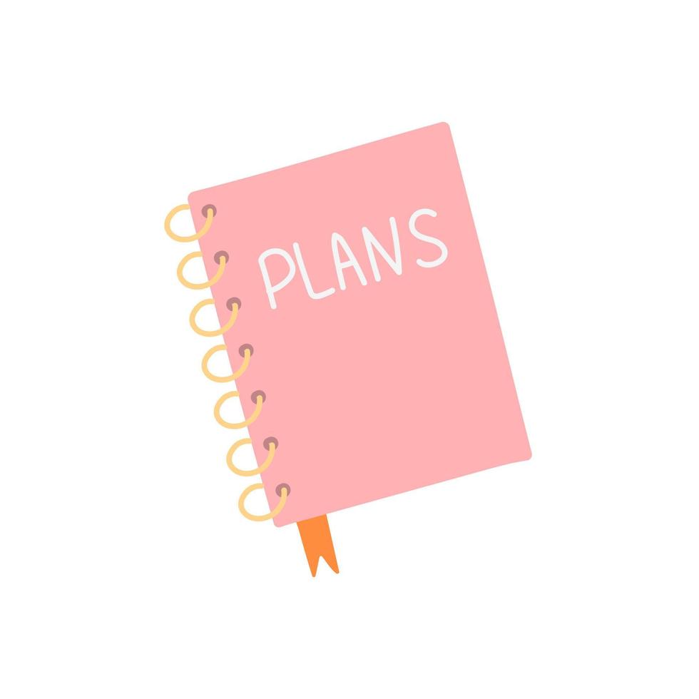 Pink diary on rings, vector illustration in flat style on white background