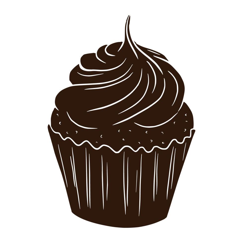 Sweet Cupcake Silhouette. Tasty Pastry. Muffin shadow for stickers, invitation, harvest, logo, recipe, menu and greeting cards decoration vector