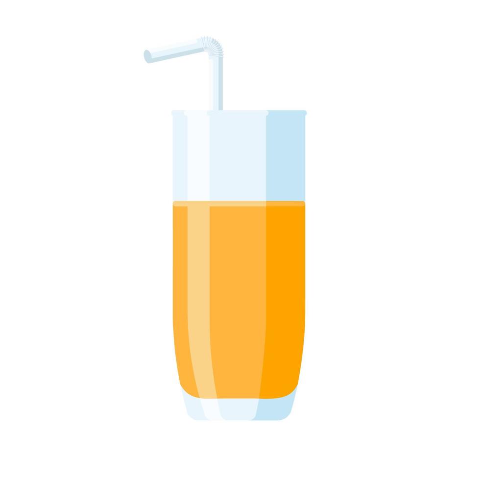 Glass of Orange Juice with Drinking Straw. Flat Style. Fresh fruit drink icon for logo, menu, emblem, template, stickers, prints, food package vector