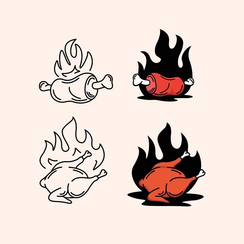 grilled chicken meat design logo for restaurant spicy chicken food vector