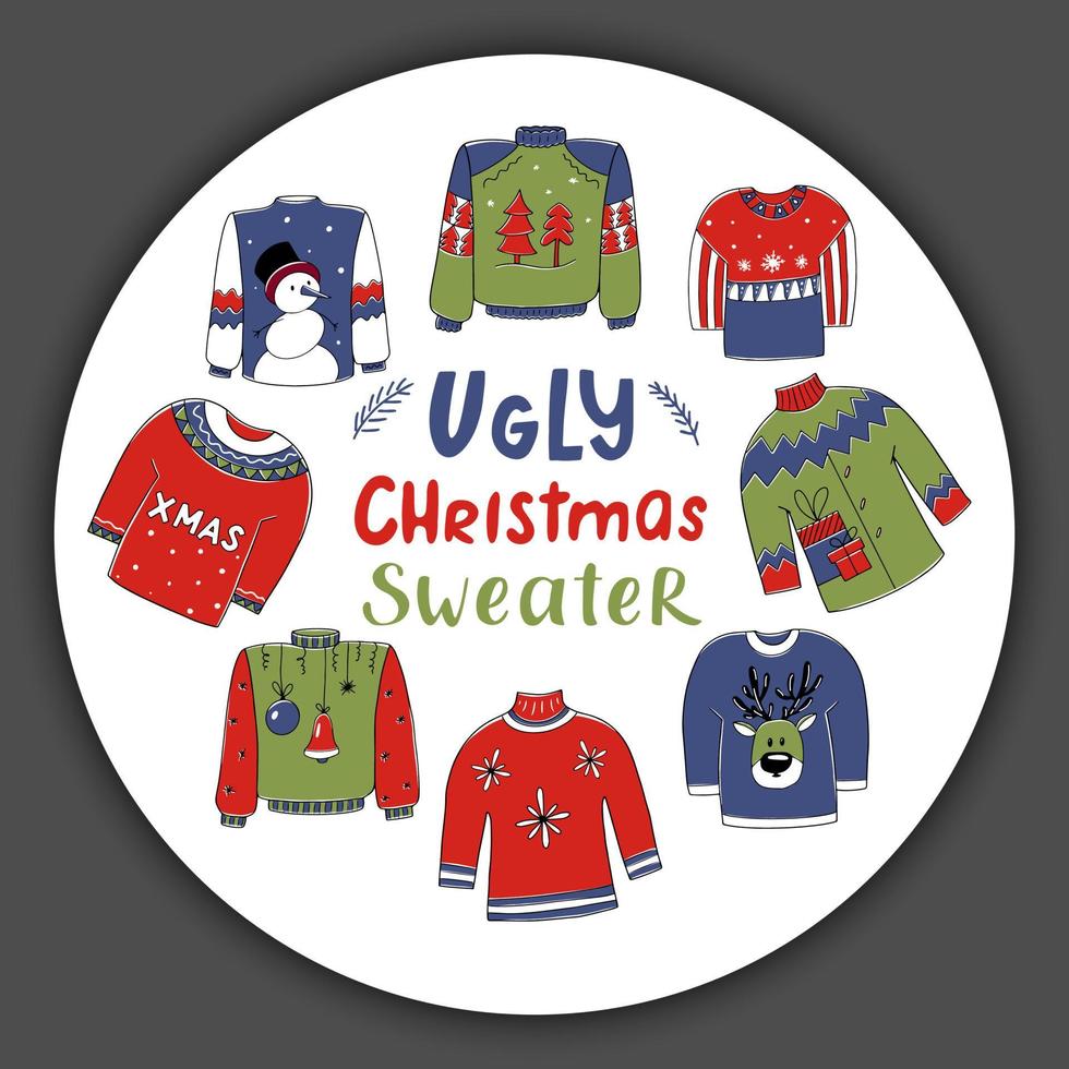 Ugly Christmas party sweater set vector