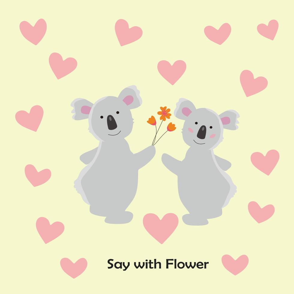 two koalas with flowers and love vector