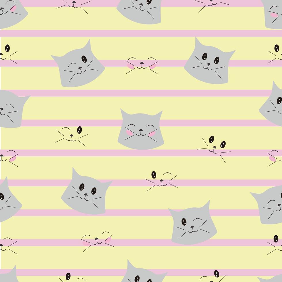 cute cat head with yellow and purple lines vector