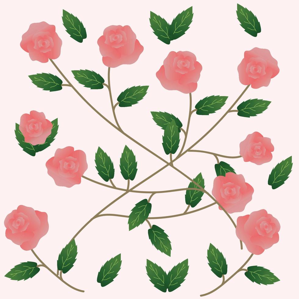 Ilustración de rosas cortadas y hojas. vector