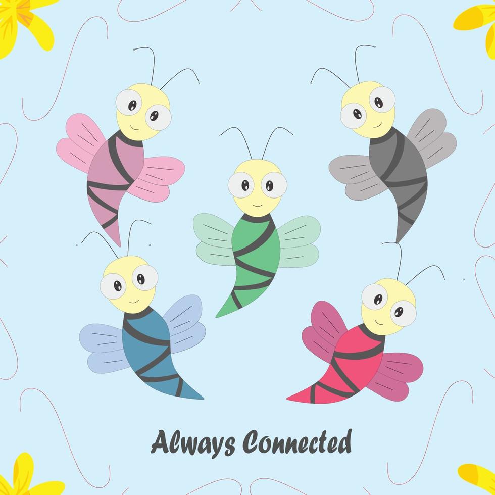 draw bee with star in blue background vector