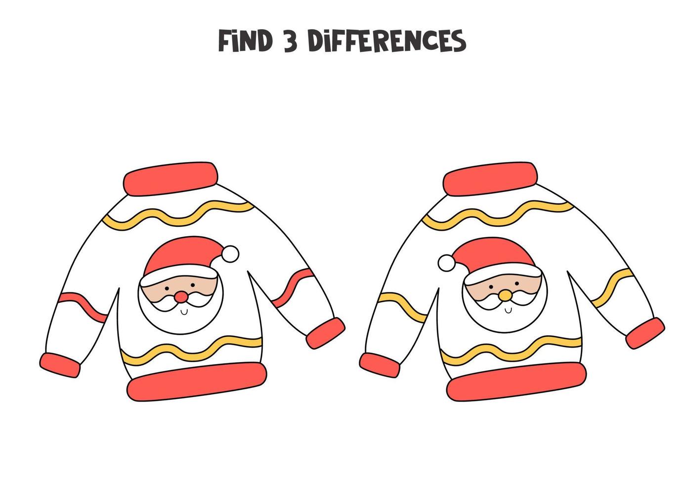 Encuentra 3 diferencias entre dos lindos suéteres navideños. vector