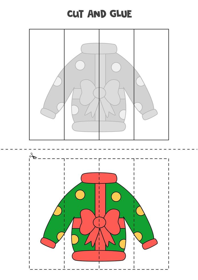 juego de cortar y pegar para niños. feo suéter de navidad. vector