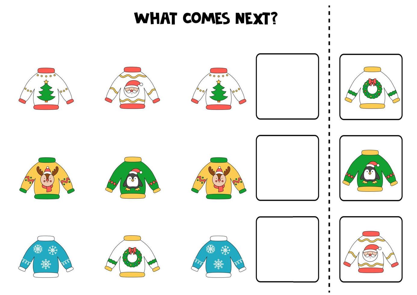 What comes next game with ugly Christmas sweaters. vector