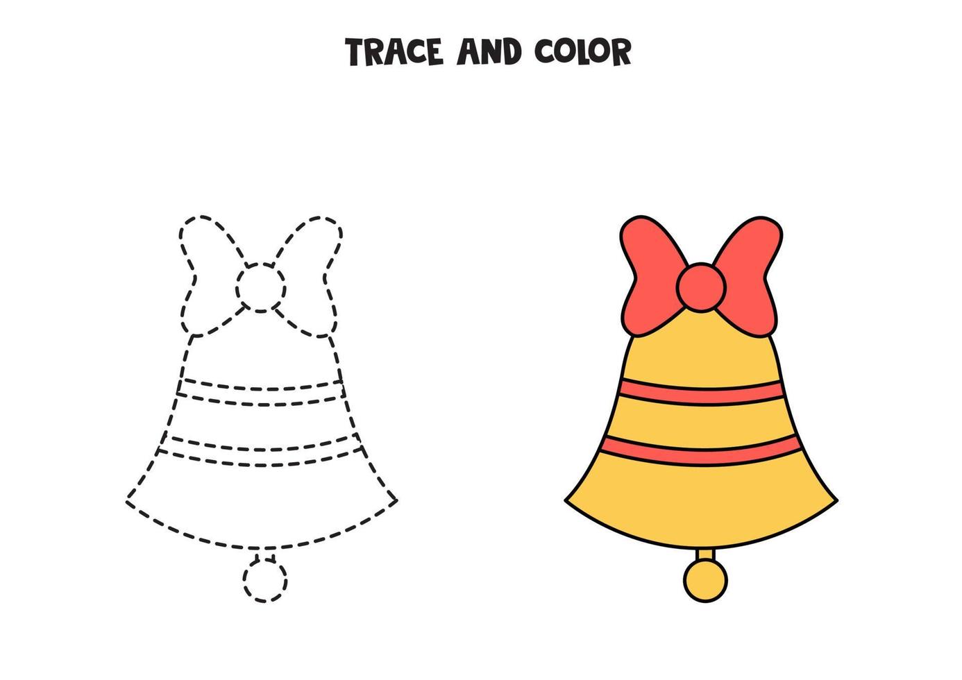 Trace and color cute bell. Worksheet for kids. vector