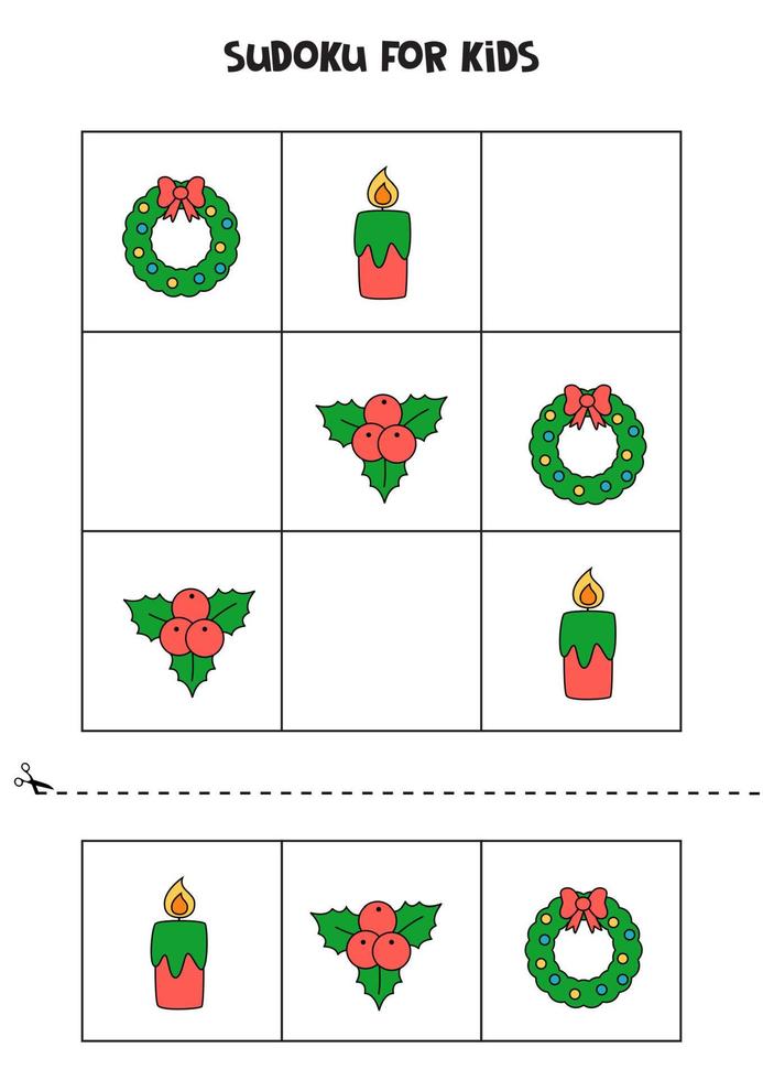 Sudoku game for kids with Christmas pictures. vector