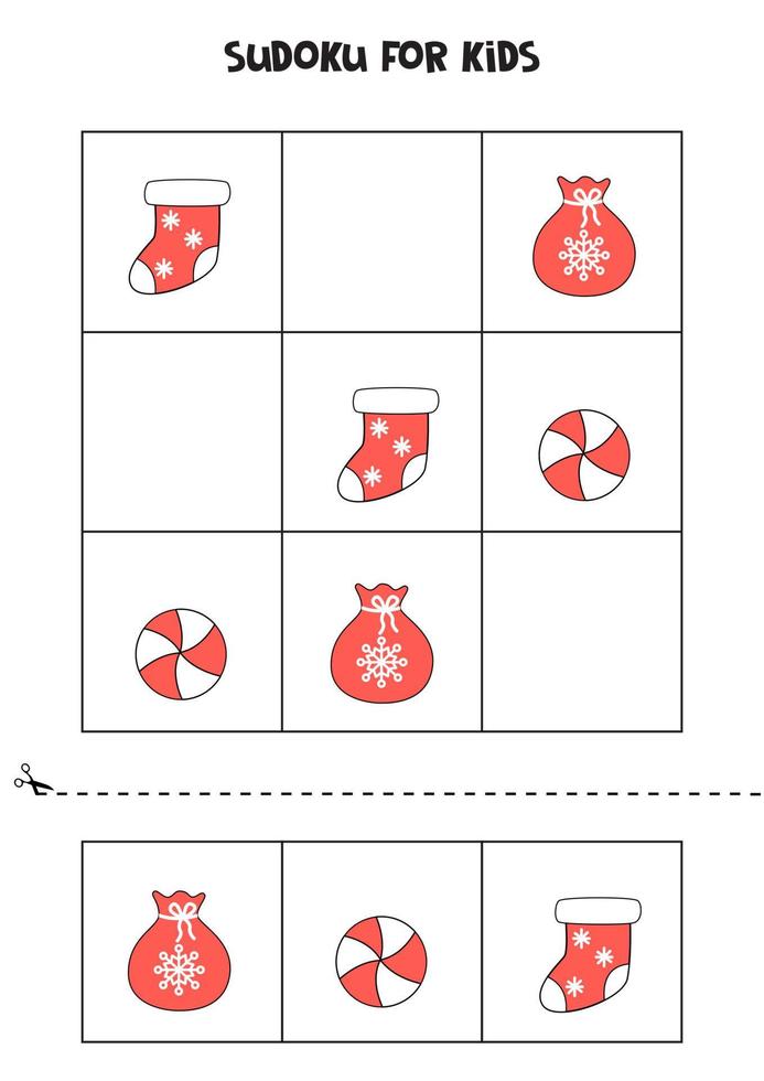 Sudoku game for kids with Christmas pictures. vector