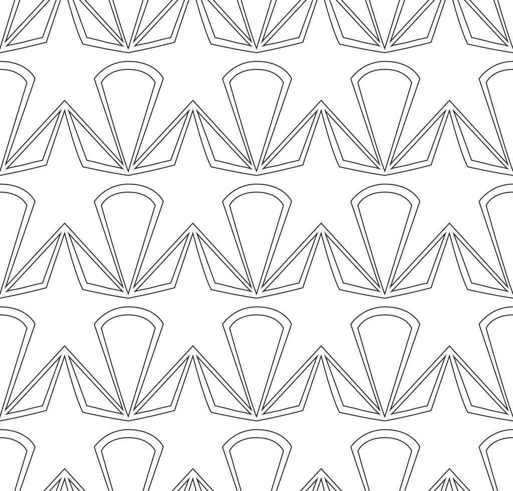 Seamless vector pattern in a linear style from stars and triangles.Seamless vector simple geometric texture.Abstract pattern of black lines.