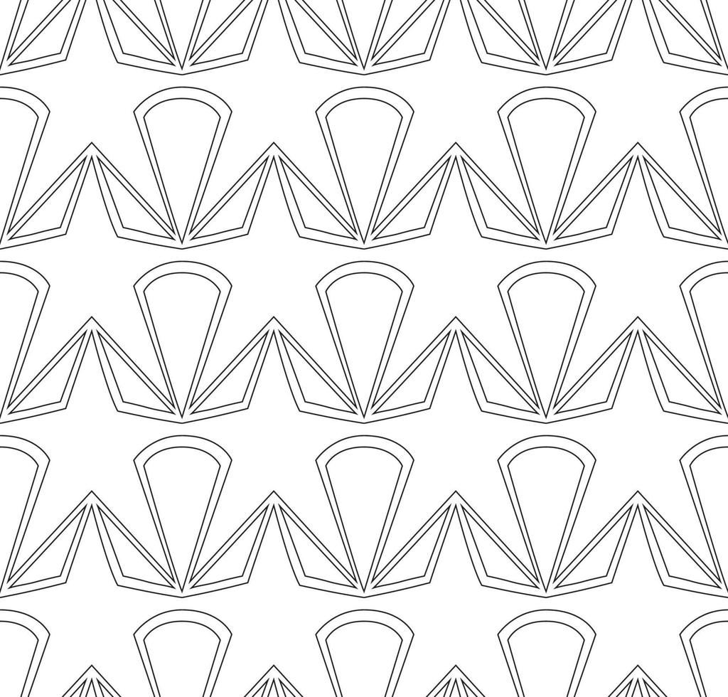 Seamless vector pattern in a linear style from stars and triangles.Seamless vector simple geometric texture.Abstract pattern of black lines.