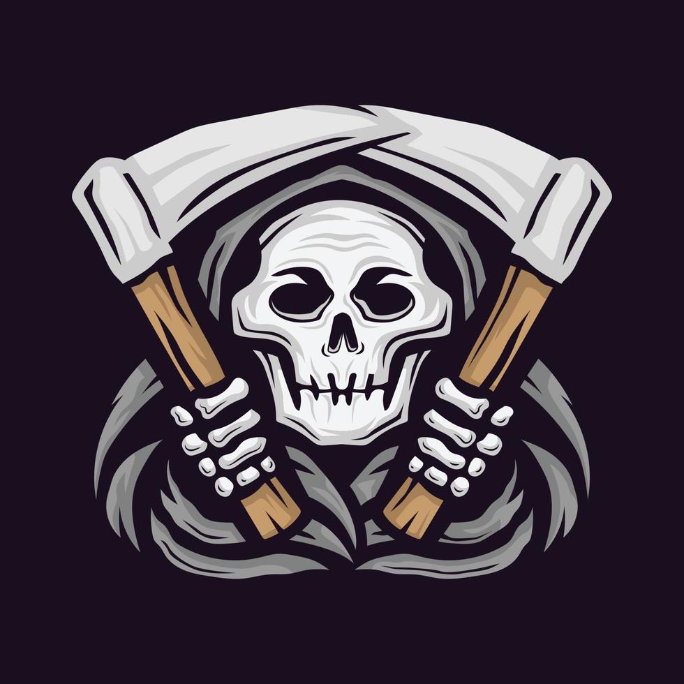 skull grim reaper with the sickle logo. vector illustration