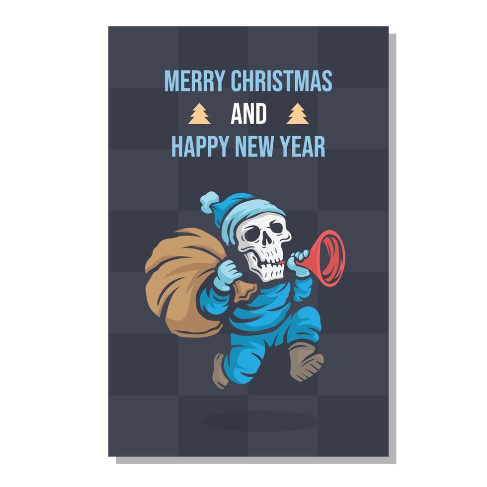 Cute christmas and new year santa claus skull character banners vector