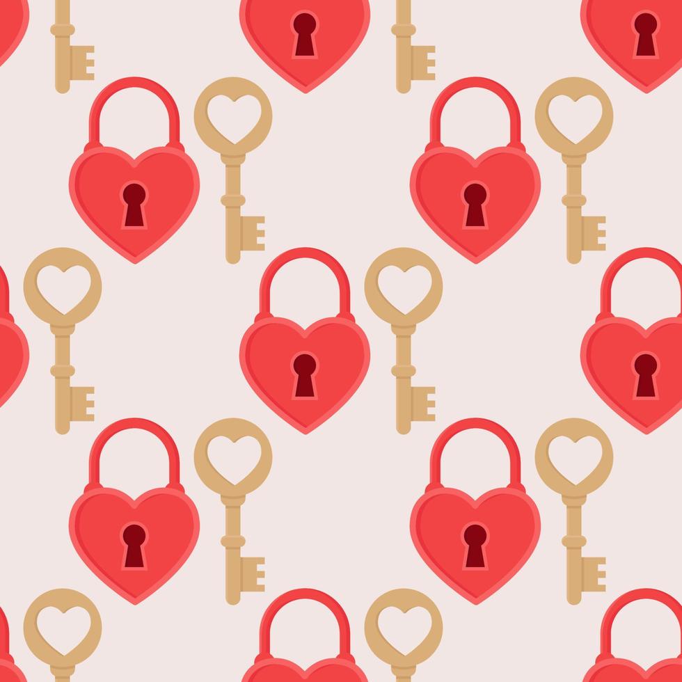 Seamless pattern to Valentines Day. Key and padlock from the heart vector illustration